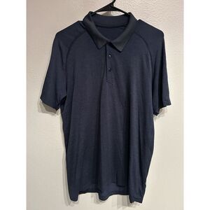 Lululemon Mens Large Blue Metal Vent Tech Polo Shirt Blue